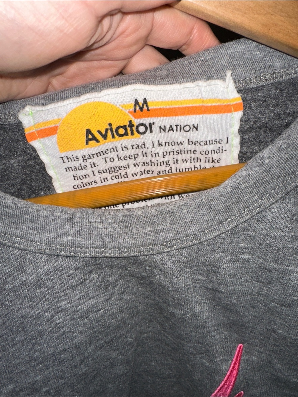 Aviator Nation Gray Sweatshirt with Pink Lightning & Rainbow Stripes - Picture 3 of 3